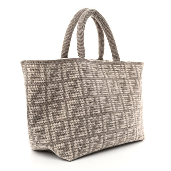 Fendi FF Tortora Gray Knitted Cashmere Wool Large Shopper Tote Bag in Tortora Gray, authentic new handbag, image 2