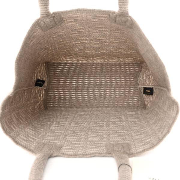 Fendi FF Tortora Gray Knitted Cashmere Wool Large Shopper Tote Bag in Tortora Gray, authentic new handbag, image 3