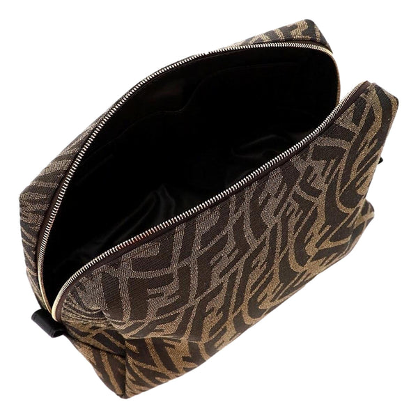 Fendi FF Vertigo Brown Canvas Small Travel Beauty Pouch Clutch Bag in Brown, authentic new handbag, image 3