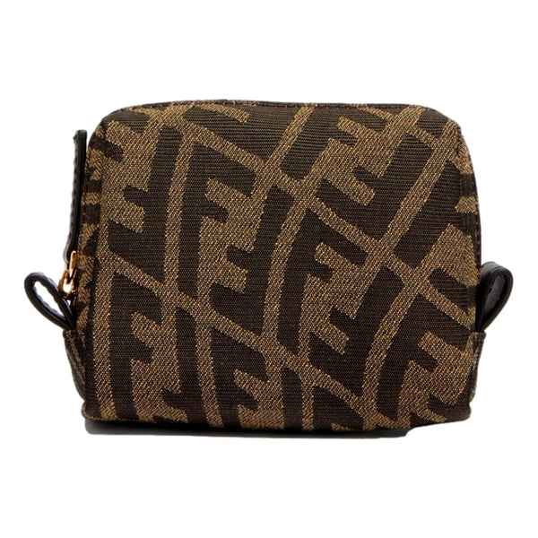 Fendi FF Vertigo Brown Canvas Small Travel Beauty Pouch Clutch Bag in Brown, authentic new handbag, image 1