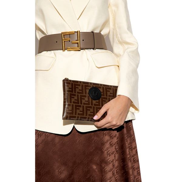 Fendi FF Zucca Brown Coated Canvas Flat Zipper Pouch Clutch in Brown, authentic new handbag, image 7
