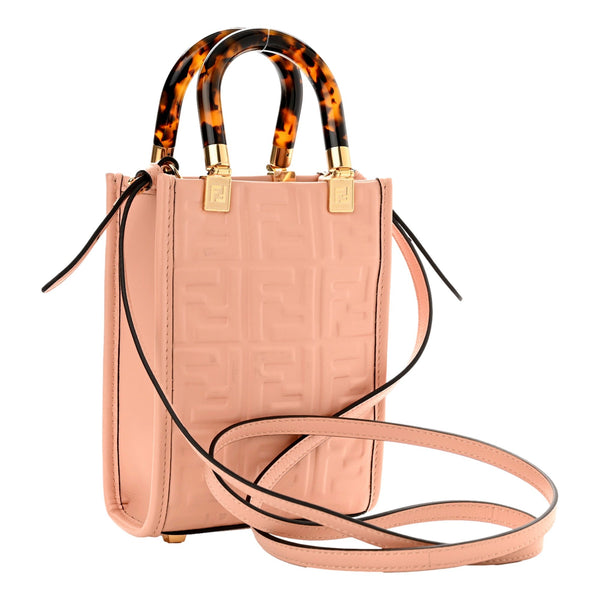 Fendi Mini Sunshine Shopper Tote Crossbody Baby Pink Zucca Leather in Baby Pink, authentic new handbag, image 3