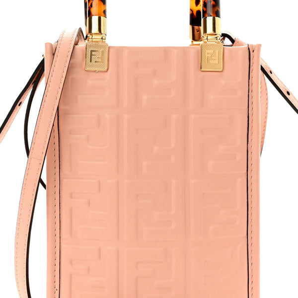 Fendi Mini Sunshine Shopper Tote Crossbody Baby Pink Zucca Leather in Baby Pink, authentic new handbag, image 1