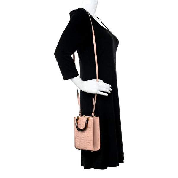 Fendi Mini Sunshine Shopper Tote Crossbody Baby Pink Zucca Leather in Baby Pink, authentic new handbag, image 9