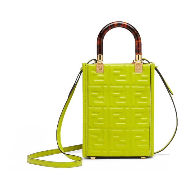 Fendi Mini Sunshine Shopper Tote Crossbody Wasabi Green Zucca Leather in Wasabi Green, authentic new handbag, image 1