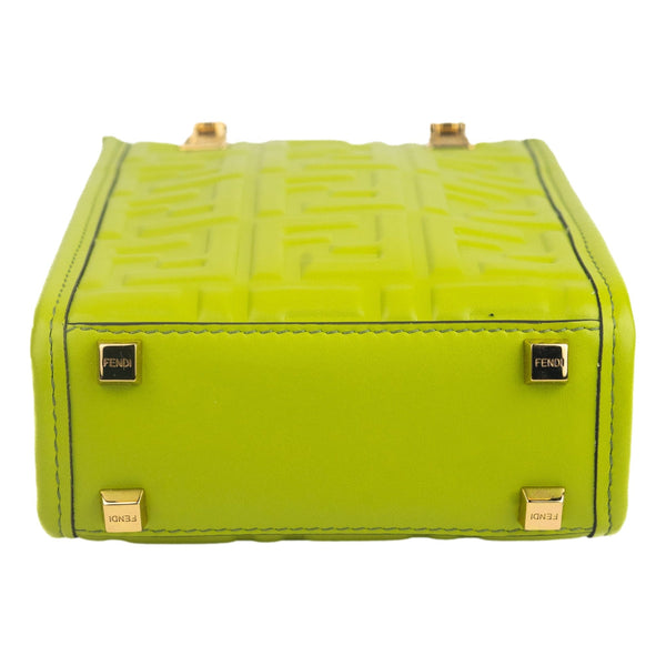Fendi Mini Sunshine Shopper Tote Crossbody Wasabi Green Zucca Leather in Wasabi Green, authentic new handbag, image 6
