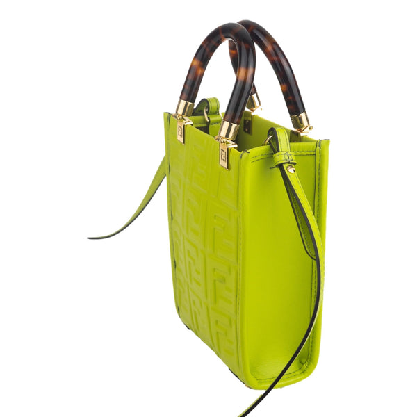 Fendi Mini Sunshine Shopper Tote Crossbody Wasabi Green Zucca Leather in Wasabi Green, authentic new handbag, image 5