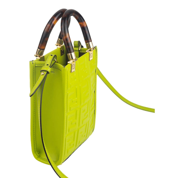 Fendi Mini Sunshine Shopper Tote Crossbody Wasabi Green Zucca Leather in Wasabi Green, authentic new handbag, image 4
