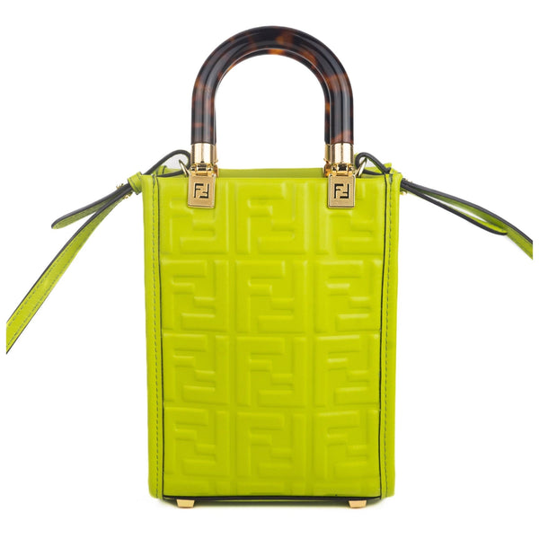 Fendi Mini Sunshine Shopper Tote Crossbody Wasabi Green Zucca Leather in Wasabi Green, authentic new handbag, image 7