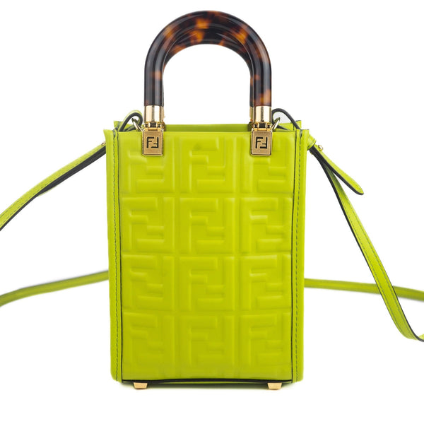 Fendi Mini Sunshine Shopper Tote Crossbody Wasabi Green Zucca Leather in Wasabi Green, authentic new handbag, image 8