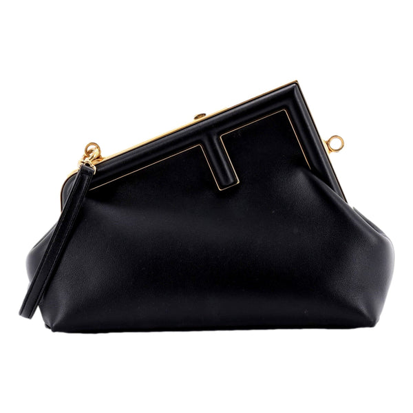 Fendi First Midi Nappa Leather Clutch Crossbody Bag Nero Black Gold FF Logo in Nero Black, authentic new handbag, image 1