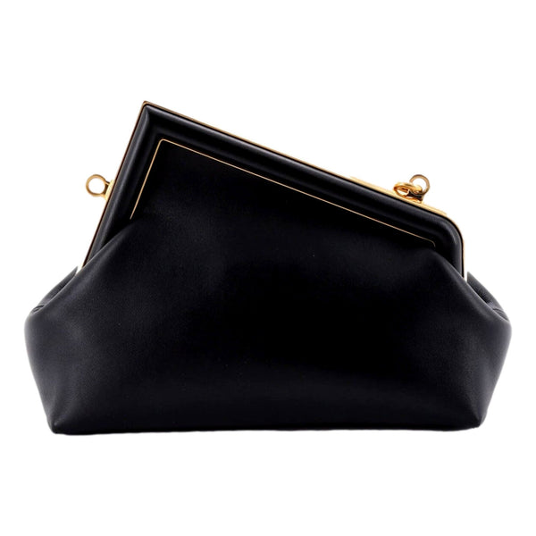 Fendi First Midi Nappa Leather Clutch Crossbody Bag Nero Black Gold FF Logo in Nero Black, authentic new handbag, image 2
