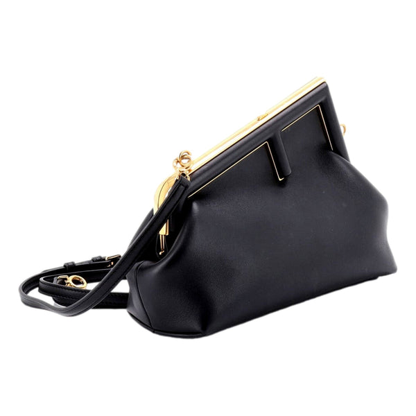 Fendi First Midi Nappa Leather Clutch Crossbody Bag Nero Black Gold FF Logo in Nero Black, authentic new handbag, image 3