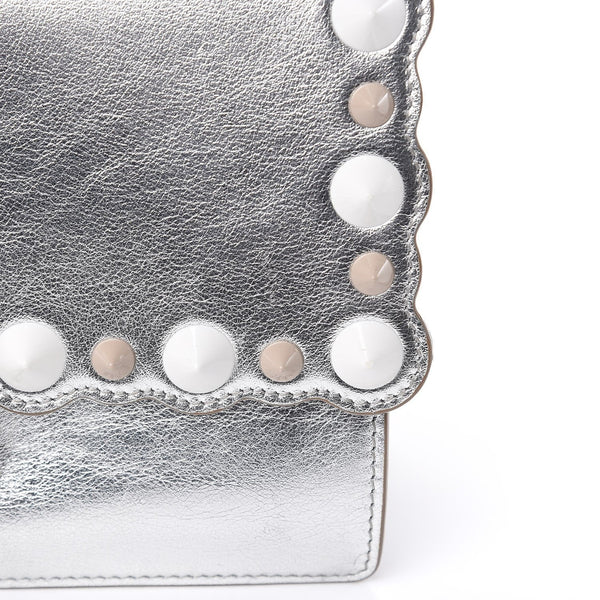 Fendi Kan I Metallic Silver Calfskin Scalloped Studded Bag in Silver, authentic new handbag, image 6