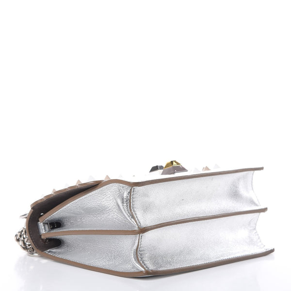 Fendi Kan I Metallic Silver Calfskin Scalloped Studded Bag in Silver, authentic new handbag, image 3