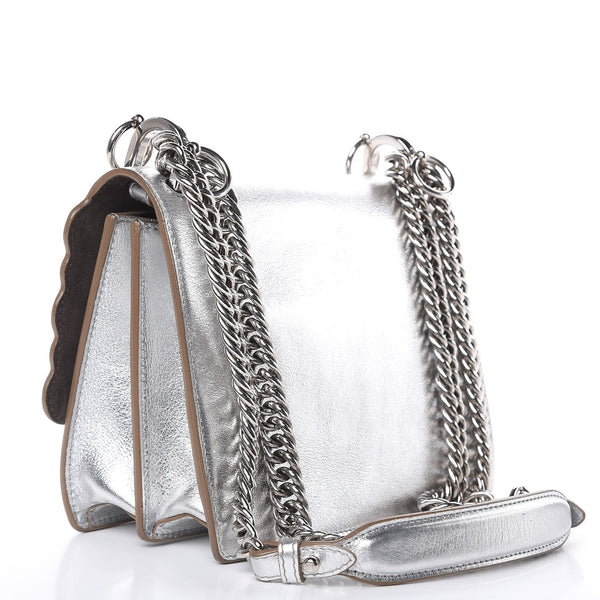 Fendi Kan I Metallic Silver Calfskin Scalloped Studded Bag in Silver, authentic new handbag, image 2