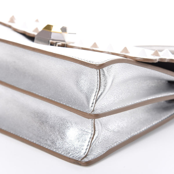 Fendi Kan I Metallic Silver Calfskin Scalloped Studded Bag in Silver, authentic new handbag, image 5