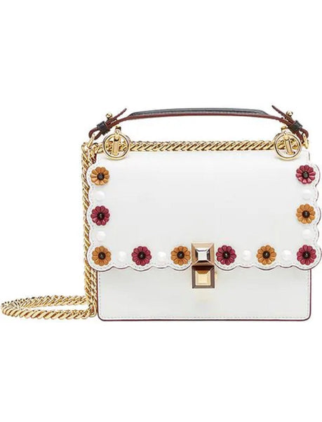Fendi Kan I Floral Calfskin Leather Chain Bag White Multicolor in White and Multicolor, authentic new handbag, image 1