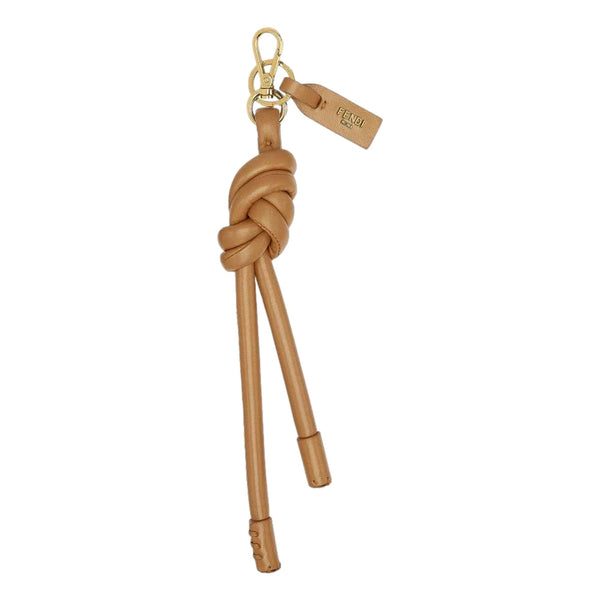 Fendi Knot Oversized Bag Charm Keychain Brown Calfskin Leather Gold Hardware in Brown, authentic new keychain, image 1