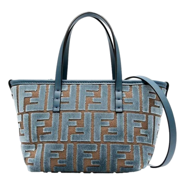 Fendi Mini Roll FF Shopping Tote Blue Brown Chenille Small Handbag in Blue and Brown, authentic new handbag, image 4