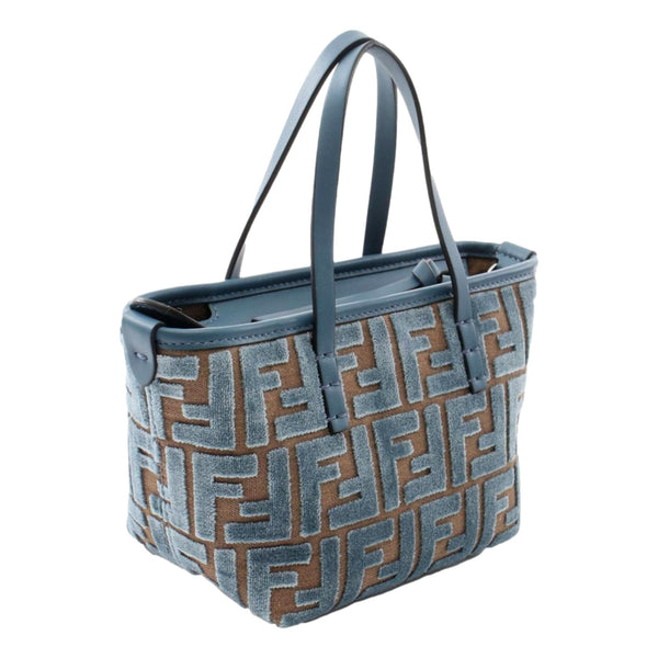 Fendi Mini Roll FF Shopping Tote Blue Brown Chenille Small Handbag in Blue and Brown, authentic new handbag, image 3