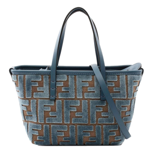 Fendi Mini Roll FF Shopping Tote Blue Brown Chenille Small Handbag in Blue and Brown, authentic new handbag, image 1