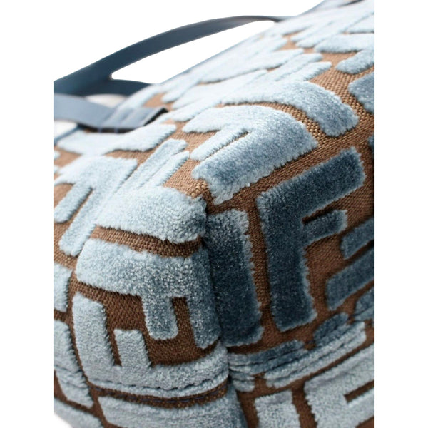 Fendi Mini Roll FF Shopping Tote Blue Brown Chenille Small Handbag in Blue and Brown, authentic new handbag, image 6