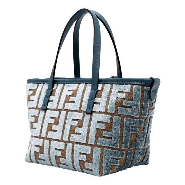 Fendi Mini Roll FF Shopping Tote Blue Brown Chenille Small Handbag in Blue and Brown, authentic new handbag, image 2