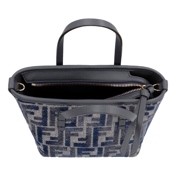 Fendi Mini Roll FF Shopping Tote Blue Gray Chenille Small Handbag in Blue and Gray, authentic new handbag, image 3