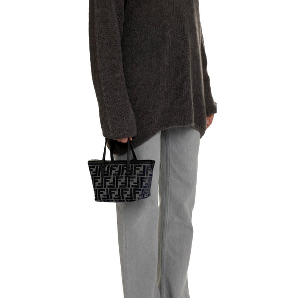 Fendi Mini Roll FF Shopping Tote Blue Gray Chenille Small Handbag in Blue and Gray, authentic new handbag, image 5