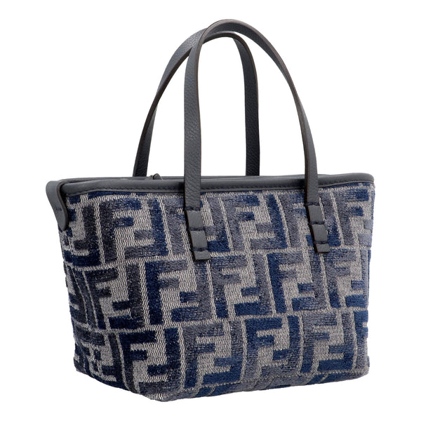 Fendi Mini Roll FF Shopping Tote Blue Gray Chenille Small Handbag in Blue and Gray, authentic new handbag, image 2