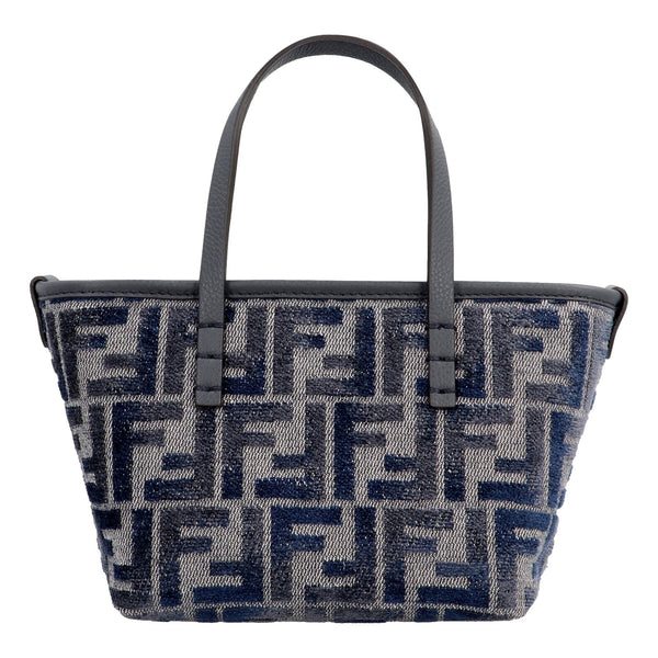 Fendi Mini Roll FF Shopping Tote Blue Gray Chenille Small Handbag in Blue and Gray, authentic new handbag, image 1