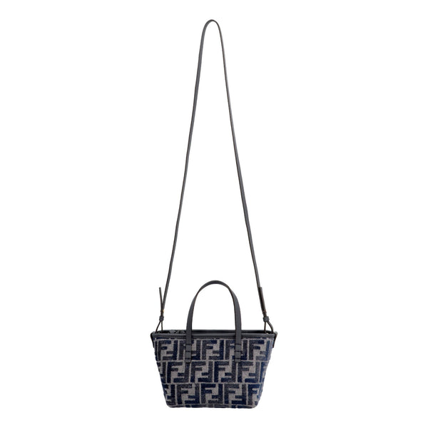 Fendi Mini Roll FF Shopping Tote Blue Gray Chenille Small Handbag in Blue and Gray, authentic new handbag, image 4