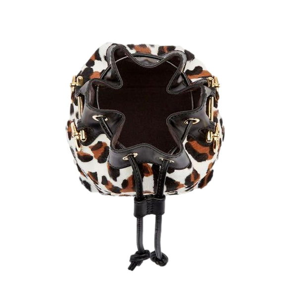Fendi Mon Tresor Mini Bucket Crossbody Animal Print Sheepskin Bag in Animal Print and Black, authentic new handbag, image 6