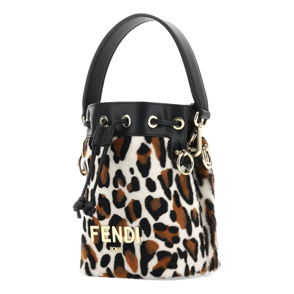 Fendi Mon Tresor Mini Bucket Crossbody Animal Print Sheepskin Bag in Animal Print and Black, authentic new handbag, image 4