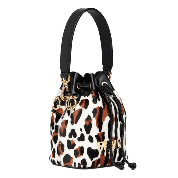 Fendi Mon Tresor Mini Bucket Crossbody Animal Print Sheepskin Bag in Animal Print and Black, authentic new handbag, image 2