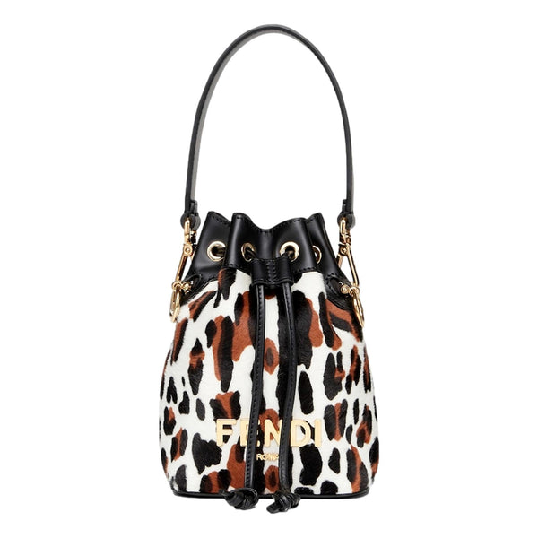 Fendi Mon Tresor Mini Bucket Crossbody Animal Print Sheepskin Bag in Animal Print and Black, authentic new handbag, image 1