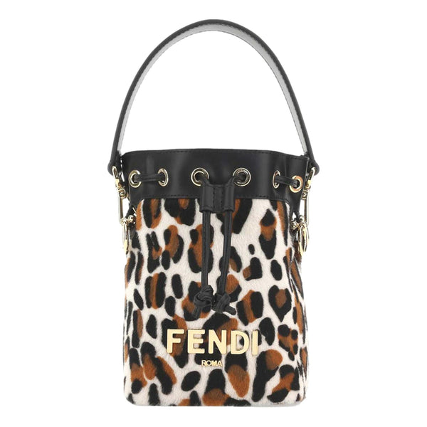 Fendi Mon Tresor Mini Bucket Crossbody Animal Print Sheepskin Bag in Animal Print and Black, authentic new handbag, image 3