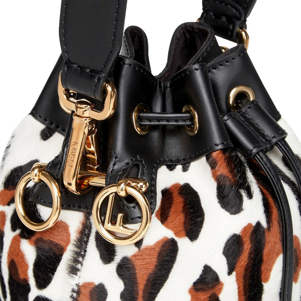 Fendi Mon Tresor Mini Bucket Crossbody Animal Print Sheepskin Bag in Animal Print and Black, authentic new handbag, image 5
