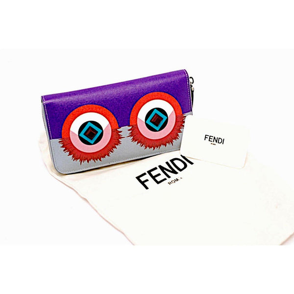 Fendi Monster Zip Pouch Clutch Cosmetic Bag Travel Purple Blue Leather in Blue, authentic new wallet, image 4