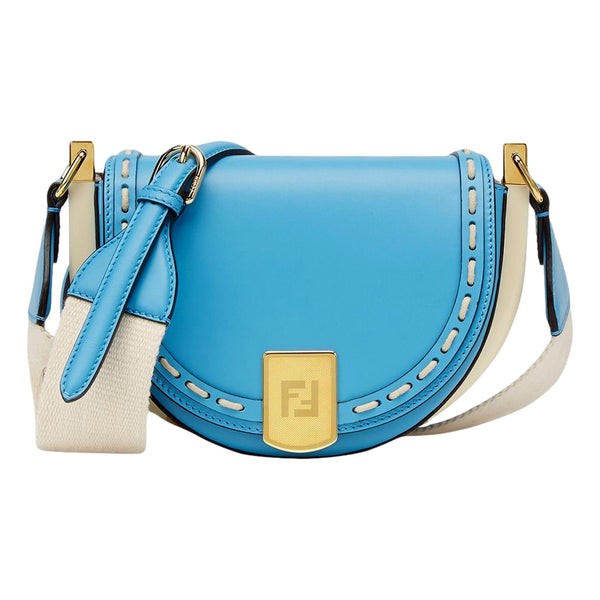 Fendi Moonlight Satchel Crossbody Cyber Blue Leather FF Logo Bag in Cyber Blue, authentic new handbag, image 1