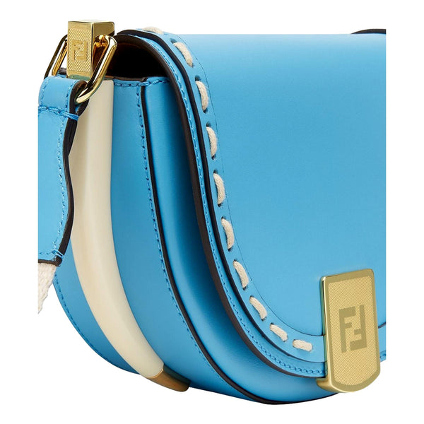 Fendi Moonlight Satchel Crossbody Cyber Blue Leather FF Logo Bag in Cyber Blue, authentic new handbag, image 3