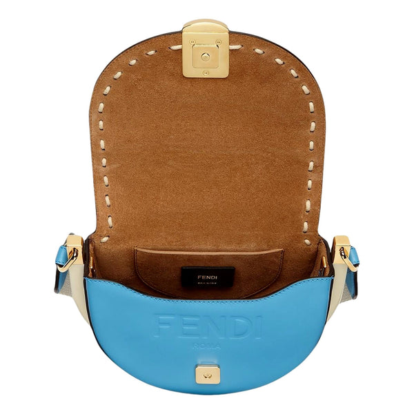 Fendi Moonlight Satchel Crossbody Cyber Blue Leather FF Logo Bag in Cyber Blue, authentic new handbag, image 6