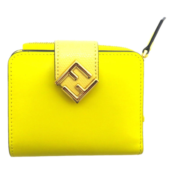 Fendi Diamonds Sorbetto Yellow Compact Zip Pocket Bifold Card Holder Wallet in Sorbetto Yellow, authentic new wallet, image 4