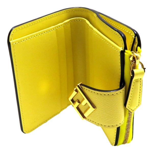 Fendi Diamonds Sorbetto Yellow Compact Zip Pocket Bifold Card Holder Wallet in Sorbetto Yellow, authentic new wallet, image 6