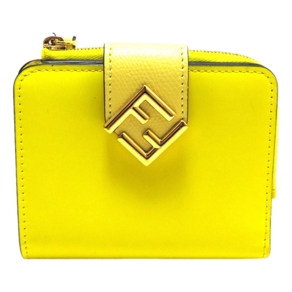 Fendi Diamonds Sorbetto Yellow Compact Zip Pocket Bifold Card Holder Wallet in Sorbetto Yellow, authentic new wallet, image 1