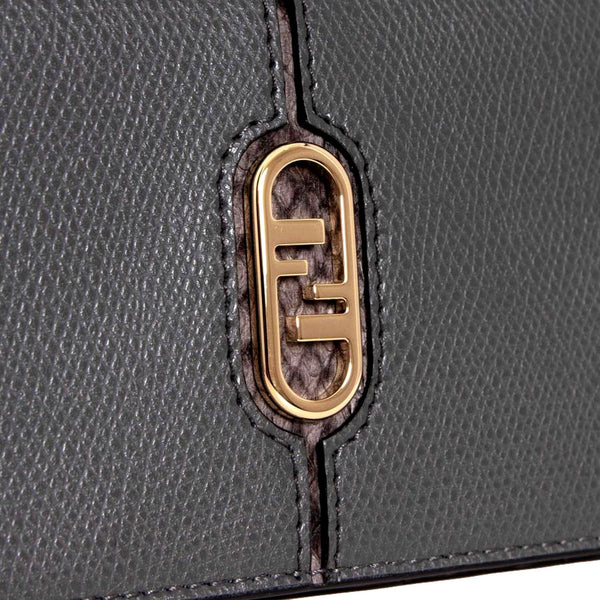Fendi O Lock Anthracite Gray Python Print Leather Snap Continental Wallet in Anthracite Gray, authentic new wallet, image 5