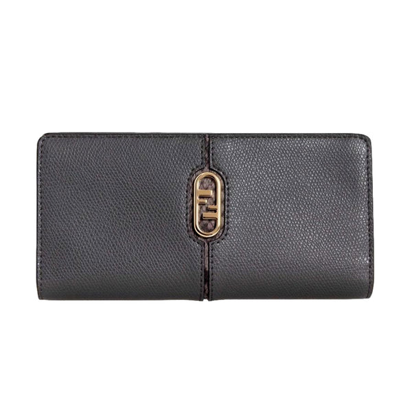 Fendi O Lock Anthracite Gray Python Print Leather Snap Continental Wallet in Anthracite Gray, authentic new wallet, image 1