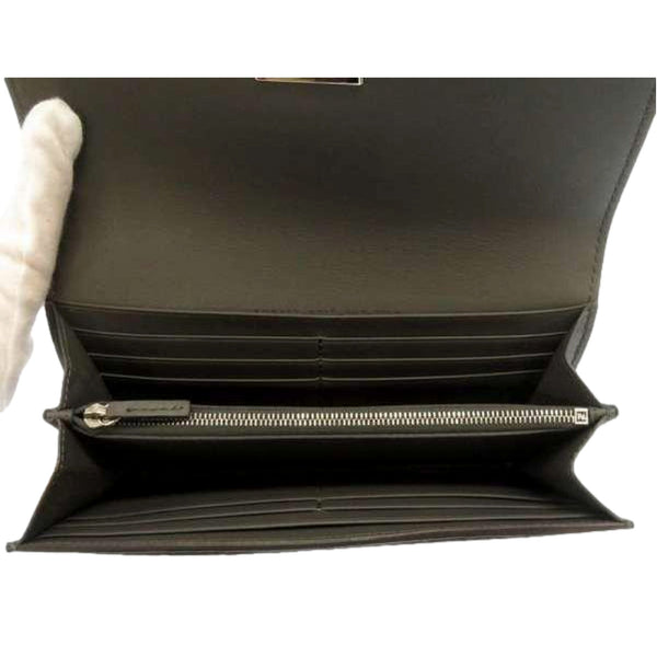 Fendi Peekaboo Turn Lock Black Grained Leather Continental Long Wallet Silver Hardware – interior view