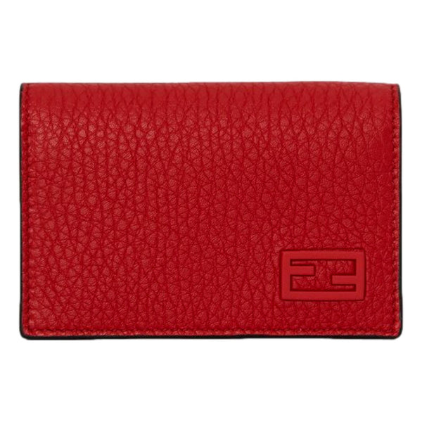 Fendi Red Grained Leather Baguette Logo Card Case Wallet in Fuoco Red, authentic new wallet, image 1